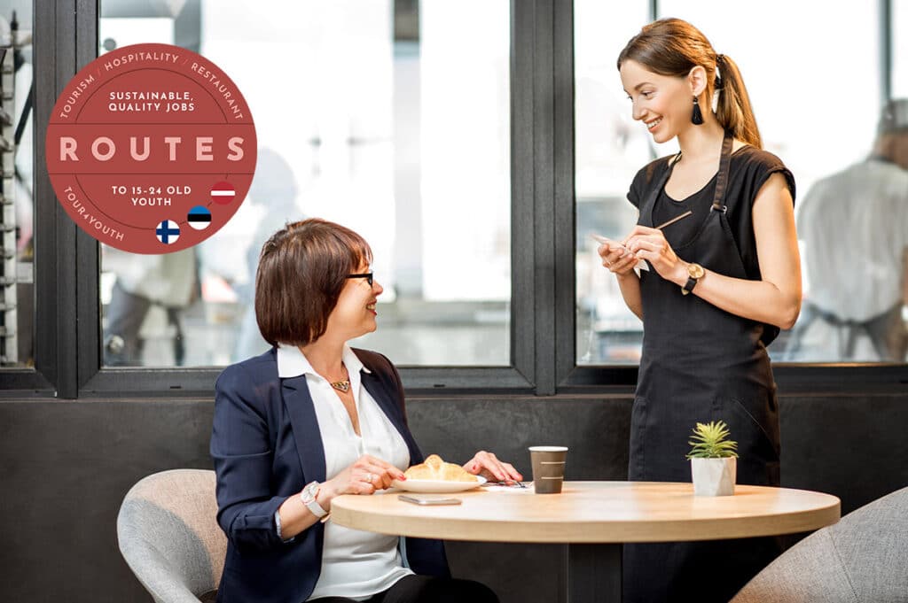 Waitress taking customer's order in a cafe